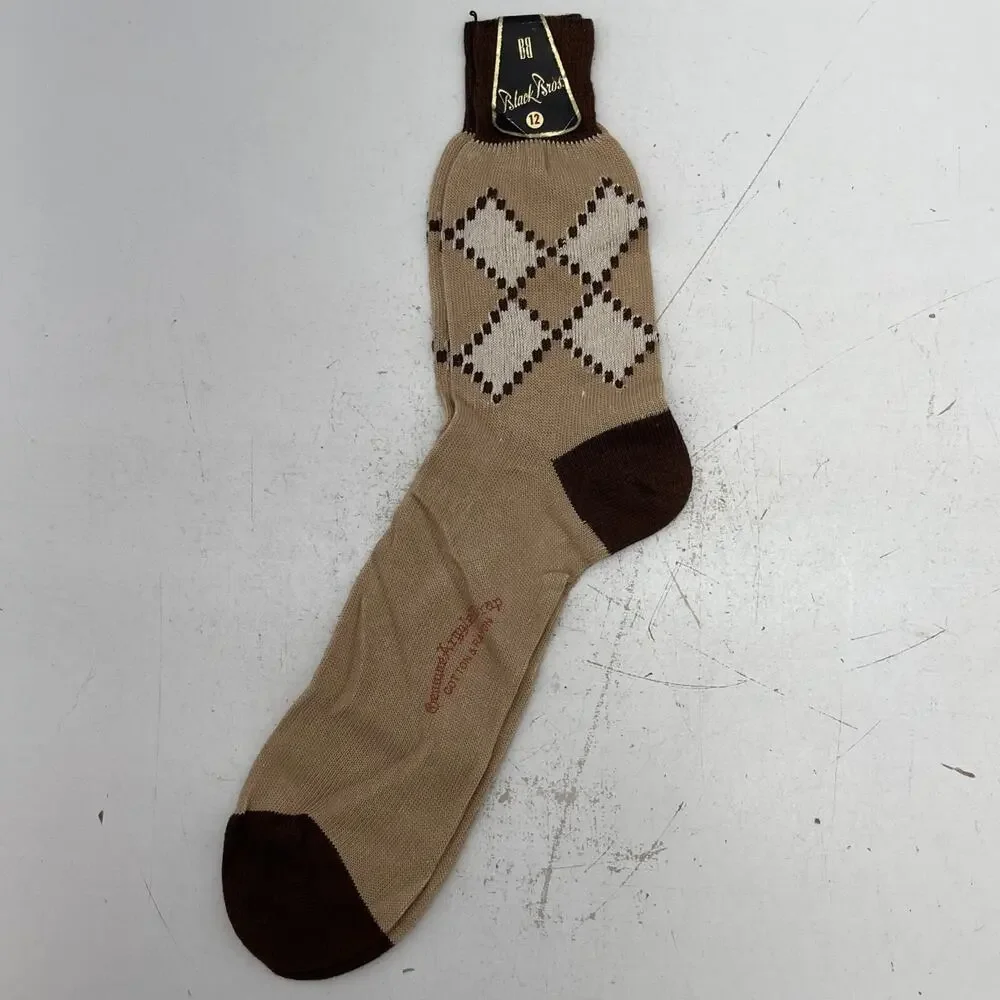 Mens Brown Socks Crew Argyle Diamond Cotton Rayon Casual Sock Sz 12 - Black Bros